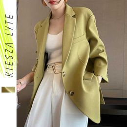 Fashion Suit Jacket for Women Spring Autumn Long Sleeve Casual Loose Solid Green Blazer Work Wear Outwear 210608