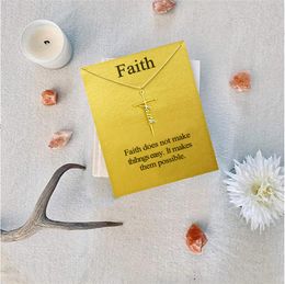 Faith Cross Religion Pendant Necklace Girls Women Letter Chokers Statement Card Jewellery Gift Silver Gold Colour