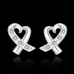 Sterling Silver Heart CZ Zircon Stud Earrings Women Wedding Jewelry