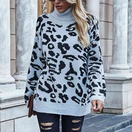 Pullovers Sweater womens Autumn and Winter Leopard Sweater Loose Plus-sized Ol Turtleneck Sweater Women Full 210514