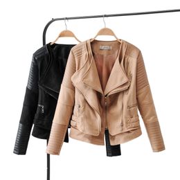 Vintage women chic faux leather jackets fashion ladies wild PU short jacket moto-bikers cool coats girls 210427