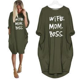 Повседневные платья 2021 мода футболка платье для женщин карманный жена мама буквы печати MIDI женский хараджуку панк плюс размер летом