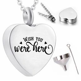 Cremation Memorial pendant wish you were here heart shaped necklace ashes urn keepsake