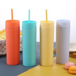 16oz Double Wall Tumblers with Lids and Straws Skinny Plastic Reusable Cups for Water Juice Outdoor Travel Car Bottle BPA Free