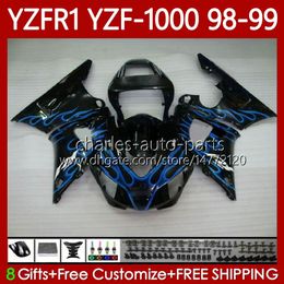 Motorcycle Bodywork For YAMAHA YZF-R1 YZF1000 YZF R 1 1000 CC 98-01 Bodys 82No.63 YZF R1 1000CC 1998 1999 2000 2001 YZF-1000 YZFR1 98 99 00 01 OEM Blue flames Fairing Kit