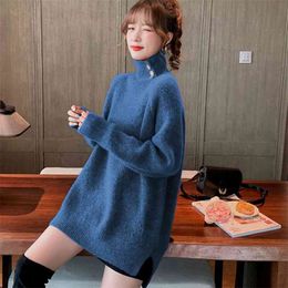 Solid Colour Loose Sweater Winter Style Outer Knitted Women Korean Mid-length Pullover Top 210427