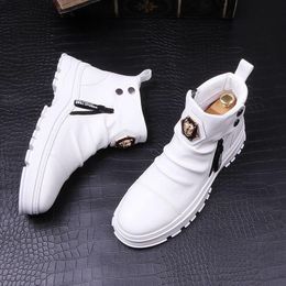 New black leather boots loafers high-end boot anti-wrinkle high top party wedding punk comfort Zapatos Hombre A23