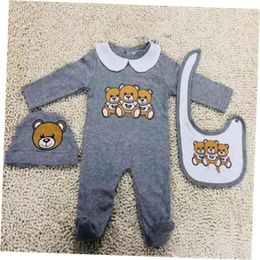 New Baby Boy Girl Rompers Jumpsuit Long Sleeved Plaid Infant Jumpsuit+Hat bibs 3Pcs Outfit Kids Newborn Baby Clothes