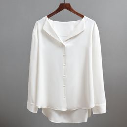 Female Shirts Outwear Tops Autumn Casual Solid Women Blouse Chiffon Office Lady V-neck Button Loose Clothing 696A 210420