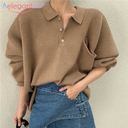 Aelegantmis Oversized Knitted Sweater Women Vintage Korean Chic Casual Cozy Pullovers Loose Soft Jumper Female Streetwear Pocket 210607