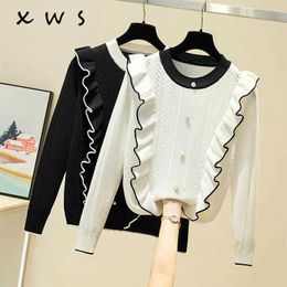 Chic Frühling Herbst dünne V-Ausschnitt Pullover Pullover Frauen Langarm weibliche Casual Oversize Pullover Jumper mit Knopf 210604