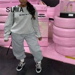 Graffiti Streetwear Two 2 Piece Set Women Tracksuit Female Sweatshirt Top Baggy Pants Matching Sets Casual Outfits Sweatsuit 210525