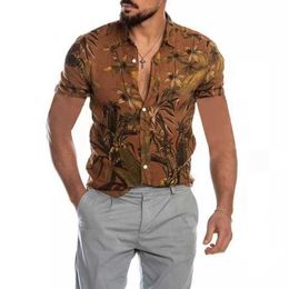 Hawaiian Shirts For Men Leaf Printed Baggy Blouse Mens Korean Casual Beach Holiday Shirt 210527