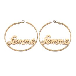 Rongho Brand Metal Letter Femme Baby Hoop Earrings For Women Gold Circle Hiphop Earring Pendant Vintage Jewelry & Huggie