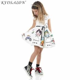 Girls Summer Dress Kids Clothes 2021 Brand Baby Girl Dress with Sashes Robe Fille Character Princess Dress Children Clothing Q0716