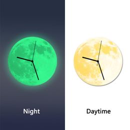 Wall Clocks 3D Luminous Large Moon Fluorescent Clock Removable Glow In The Dark Watch Quartz 30CM Big Size Drop Ship 8 Color