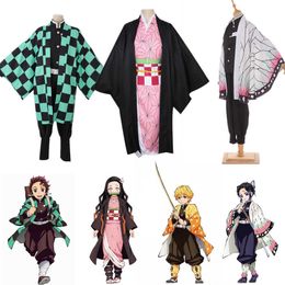 Anime Demon Slayer Cosplay Costume Kamado Tanjirou Nezuko Kimetsu No Yaiba Kochou Shinobu Women Kimono Set Halloween Uniform Men Y0903