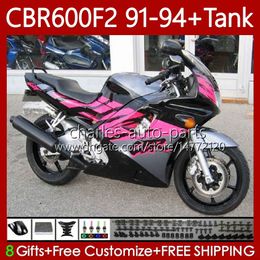 Bodys +Tank For HONDA CBR600 CBR 600 F2 Pink black FS CC 600F2 91-94 Bodywork 63No.59 600FS 600CC CBR600F2 91 92 93 94 CBR600-F2 CBR600FS 1991 1992 1993 1994 Fairing Kit