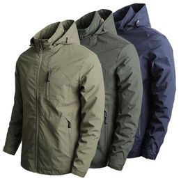 Men's Jackets Jacket Men Windbreaker Spring Autumn Casual Solid Slim Fit Hooded Coat Outwear Waterproof Army Military Tactical Thin 5XL