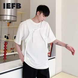 IEFB Personalised Strap Design Trend Functional Style Round Neck Short Sleeve T-shirt For Men Summer White Tops 9Y7222 210524