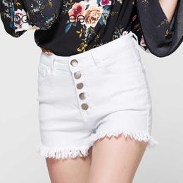 Jocoo Jolee Fashion Women's Jeans Summer High Waist Shorts Sexy Black White Frayed Pocket Buttons Skinny Women Shorts 210619