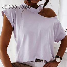 Simple Short Sleeve T Shirt Summer Casual Halter Neck Loose Sexy Hollow Out Solid Tops Streetwear 210428