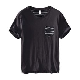 Short Sleeve T-shirt for Men Summer Pure Cotton O-Neck Solid Casual Thin Basic Tees Plus Size Male Tops Clothing Retro T Shirt 210601