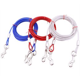 3M/5M/10M Steel Wire Pet Leashes For Two Dogs 3 Colours Anti-Bite Tie Out Cable Outdoor Lead Belt Dog Double Leash 210712