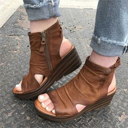 Shoes Women's Summer Casual Fashion 2021 New High-top Increased Slope Heel Sandals Soft Leather Thick Bottom Fish Mouth Sandals X0728