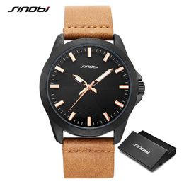 Sinobi Men's Simple Watches Sports Military Watches Luxury Brand Fashion Casual Brown Leather Quartz Wrist Watches Reloj Hombre Q0524