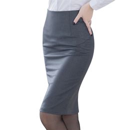 Elegant Women's Pencil Skirt Fashion Korean OL Style Plus Size High Waist Knee Length Work Office Bodycon Skirt 210721