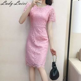 Summer Women Elegant Wedding Party Sexy Night Club Dresses O Neck Short Sleeve Sheath Bodycon Lace Dress Vestidos 210529