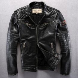Men's Leather & Faux AVIREX Vintage Genuine Slim Fit Cowskin Motorcycle Biker Jacket For Men Black Coat