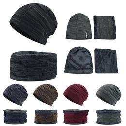 Men Women Warm Winter Beanie Hat And Scarf Set Knit Thick Fleece Lined Cap Q Outdoor Hats