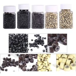 2021 5mm micro ring beads 1000pcs/bottle Feather Hair Micro Ring Beads Links tubes with silicon lined mix for hair exensions styling tools