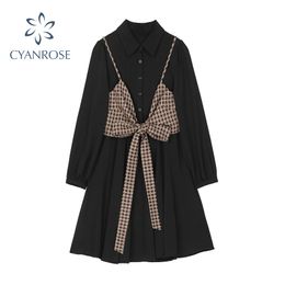 Shirt Dress Women Long Sleeve Autumn Winter Elegant Button Turn-down Collar Office Ladies Casual Breasted Vestidos Chic Dresses 210417