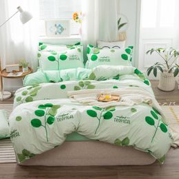Bedding Sets Small Fresh Aloe Cotton Four-piece Sanding Quilt Cover Sheet Simple Student Three-piece Set Bed