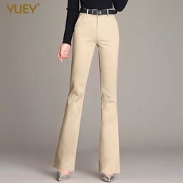 YUEY New Womens Trousers Mid-waist Plus Size Thin 100% Cotton Flared Pants Solid Colour Casual Stretch Soft S To 4XL Dropshipping Q0801