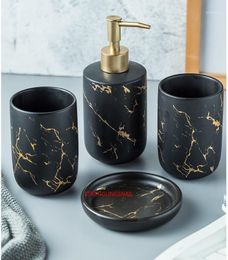 Bath Accessory Set Ceramic Bathroom Washing Tools Water Bottle Mouthwash Cup Imitation Marble Soap Dish Toothbrush Holder