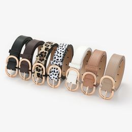 S2501 Women's Leopard PU Leather Belt Metal Needle Buckle Simple Jeans Dress Decorated Belts