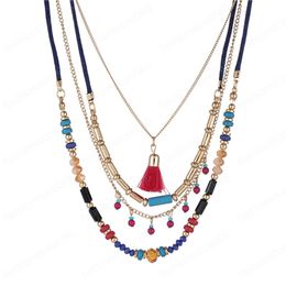 Bohemian Multilayer Tassel Necklace For Women Colorful Acrylic Beads Rope Chain Necklace Fashion Party Jewelry Charm
