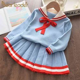Girls Cute Clothing Sets Winter Kids Bow-knot Outfits Girl Knitted Suits Children Toddler Baby Clothes 210429
