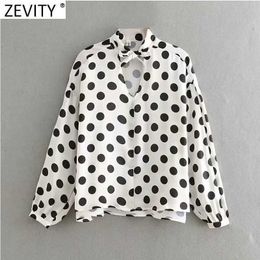 ZEVITY Women Sweet Bow Tied Decoration Polka Dots Print Casual Smock Blouse Female Chic Long Sleeve Brand Blusas Tops LS9073 210603