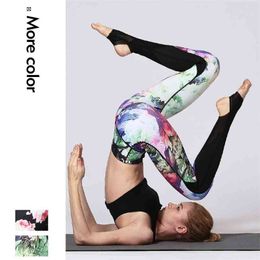 Women Seamless Breathable Running Gym Workout Leggings High Waist Rose Print Fitness Elasticity Push Up 210604