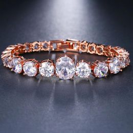 Link, Chain KSRA Trendy Bracelets For Women Simple Luxury Round Zircon Light Gold Color Bangle Wedding Bridal Jewelry Girls Gift