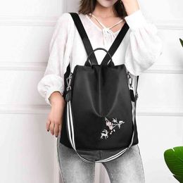 Oxford Women Backpack Hot Selling Personality Flower Embroidery Teenager Girls Schoolbags 3 In 1 Anti-theft Travel Knapsack Y1105