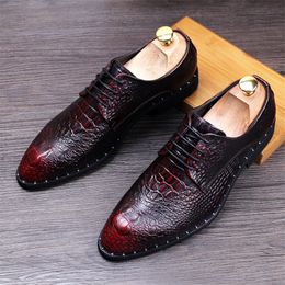 Mens Crocodile Dress Leather Shoes Lace-Up Wedding Party Shoes Mens Business Office Oxfords Flats Plus Size Men Men Dress Shoes