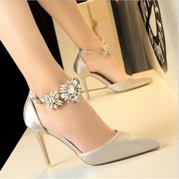 Women luxury high quality shoes flower cyrstal rhinestone satin wedding bridesmaid shoes woman pumps high heels stiletto X0526
