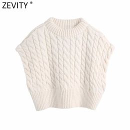 Zevity Women Fashion O Neck Twist Crochet Short Knitting Sweater Female Sleeveless Vest Chic Casual Pullovers Tops S678 210603