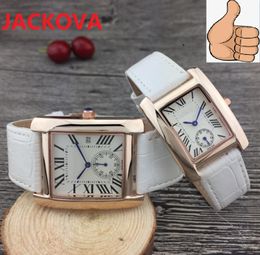 Famous classic lovers style Luxury Fashion Crystal 35mm Men Watches Women 28mm Rectangle Dial Ladies Genuine Leather Quartz Time Watch Bracelet